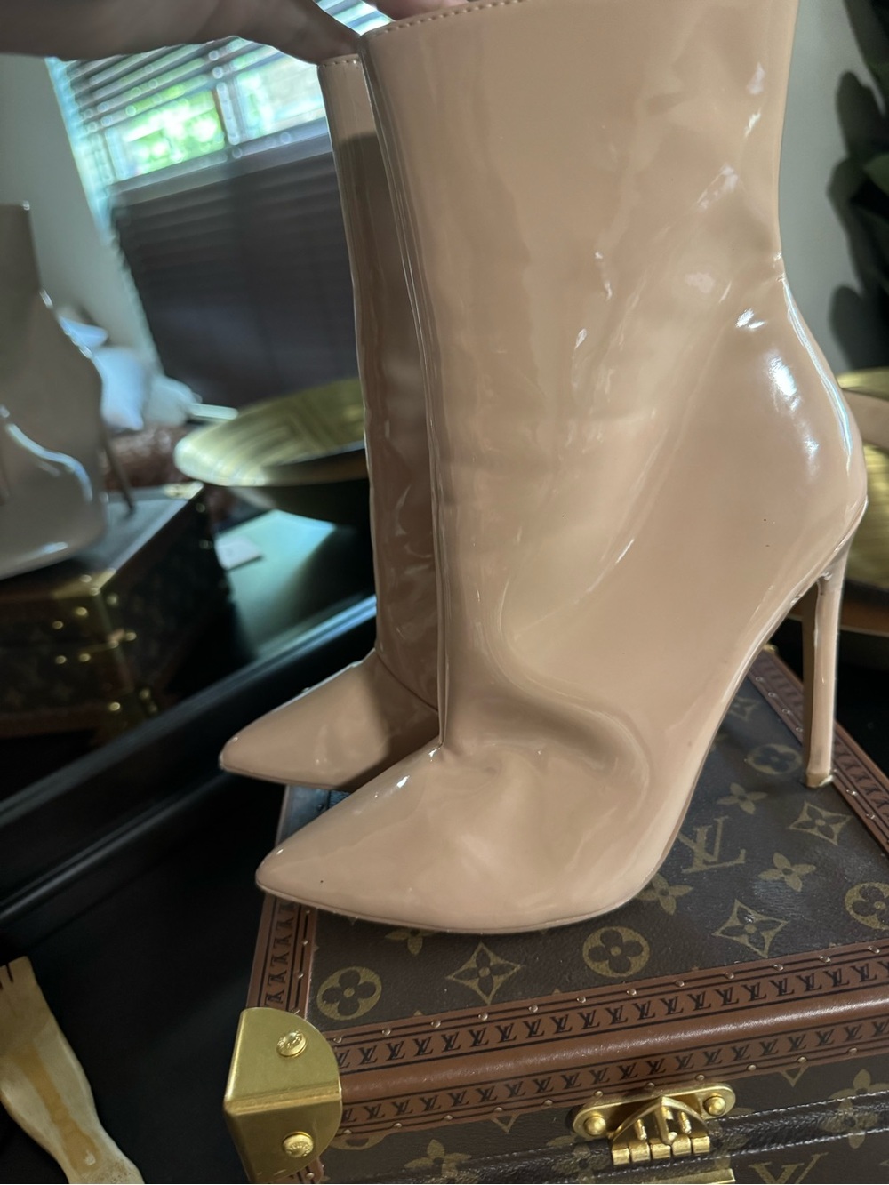 & Other Stories Blush Patent Pointed-Toe Stiletto Ankle Boots